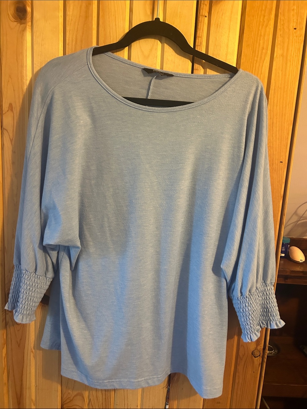 Smocked Cuff Light Blue Long Sleeve Tee by